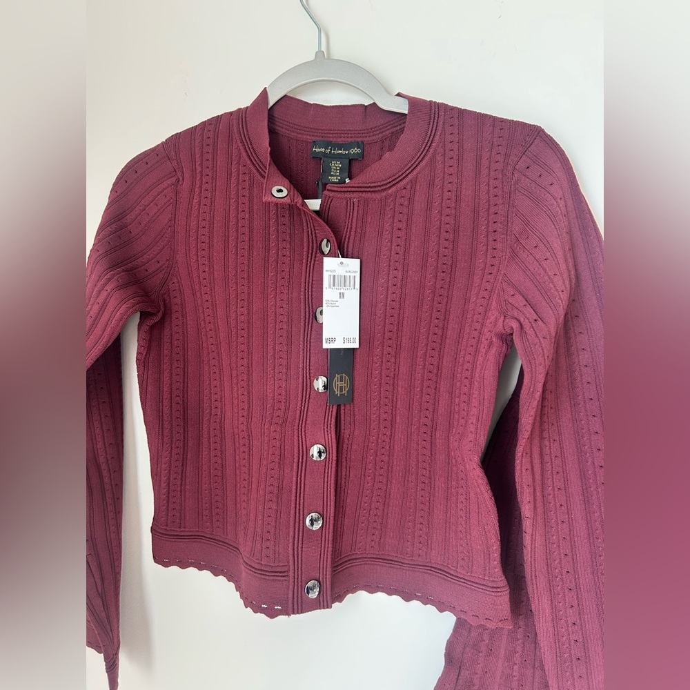 Burgundy Knit Long sleeve top and pleated Skirt Set - Picture 2 of 9